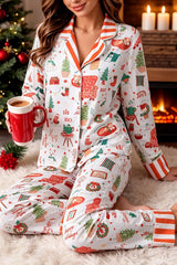 Striped Holiday Long Sleeve Two Piece Shift Home Wear Lounge Set
