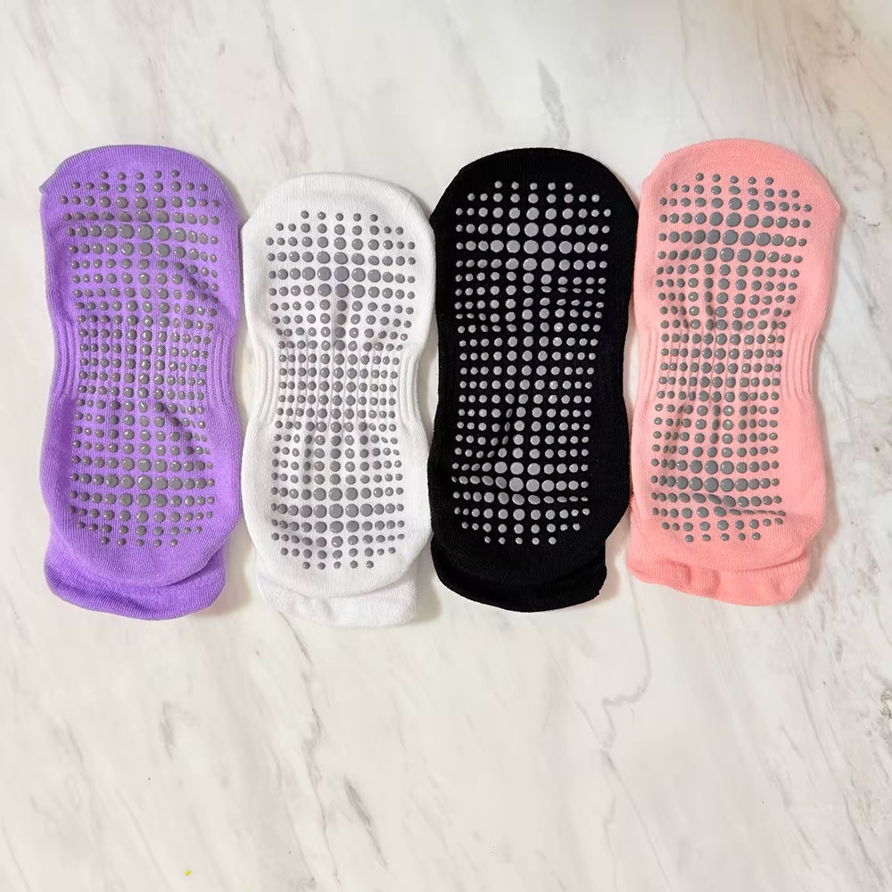 4 Pairs Women Yoga Socks Sports anti Slip Silicone Fitness Professional Training Running Pilates Protecting Heel Ear Short Socks