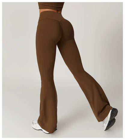 Crossover Flare Yoga Leggings for Women High Waist V Cross Bell Bottoms Tummy Control Yoga Pants Wide Leg Fitness Leggings