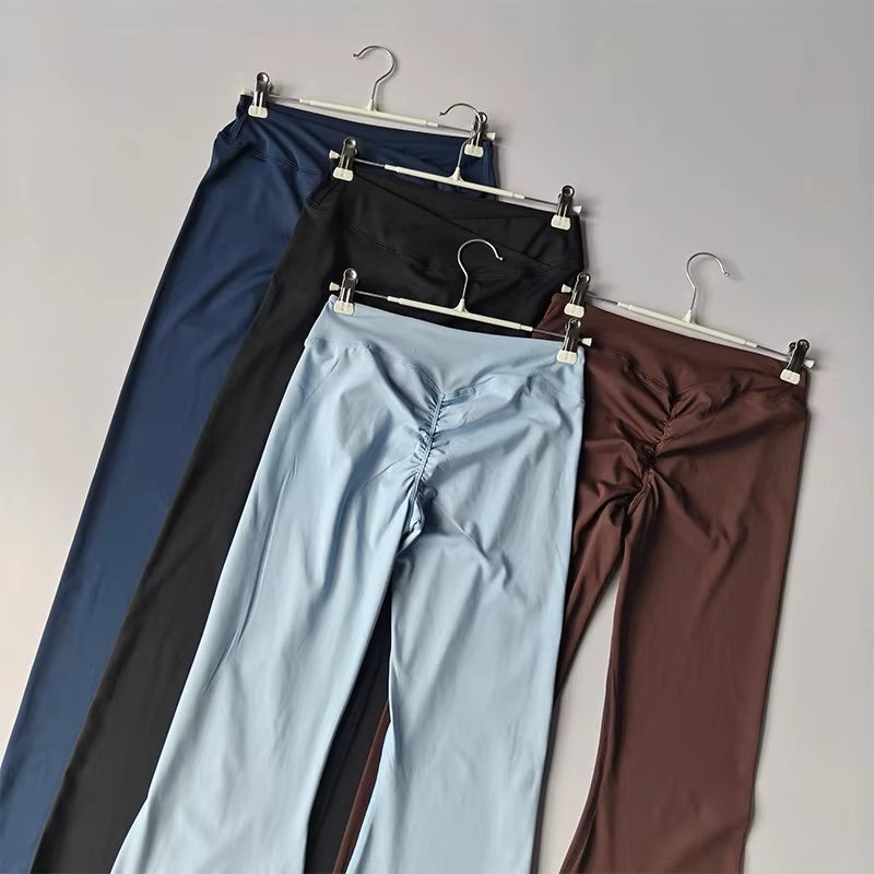 Crossover Flare Yoga Leggings for Women High Waist V Cross Bell Bottoms Tummy Control Yoga Pants Wide Leg Fitness Leggings